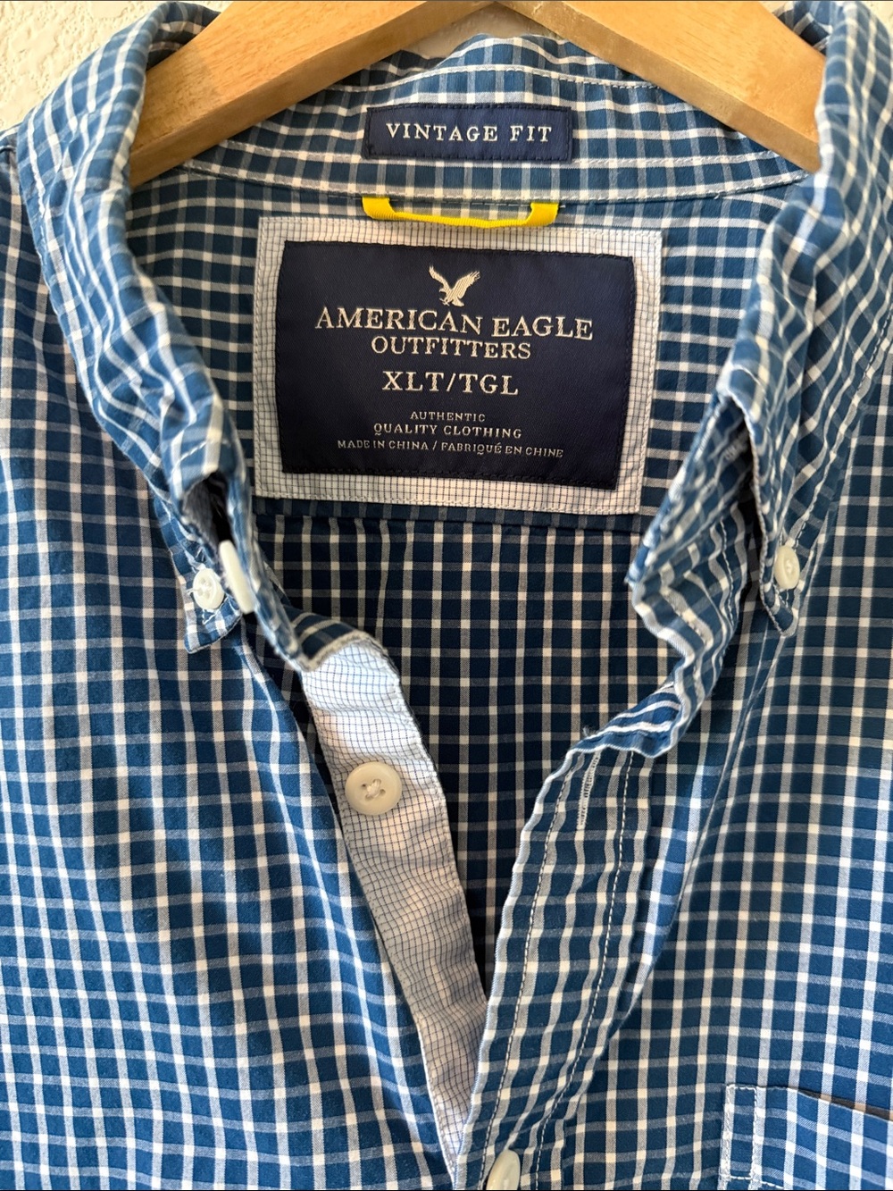 American Eagle Outfitters Blue Check Button-Down Shirt, 100% Cotton, XLT